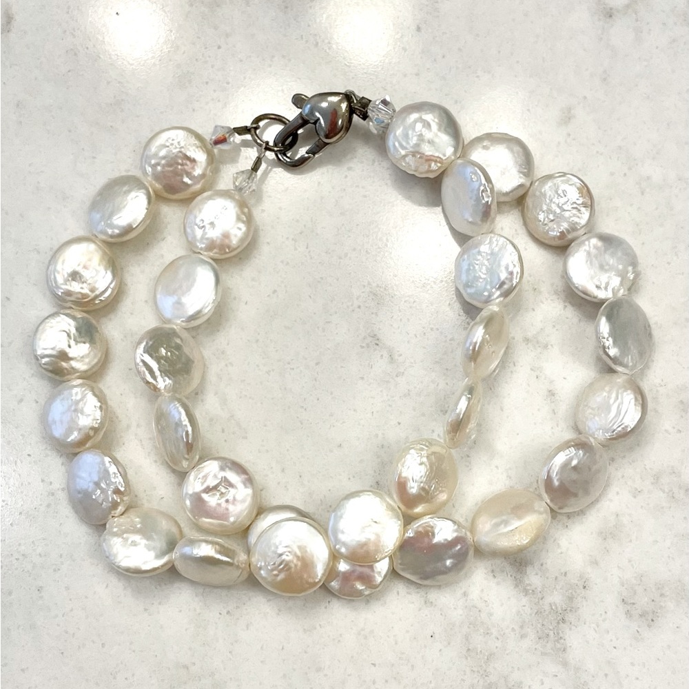 Disc Pearl Double Strand Bracelet